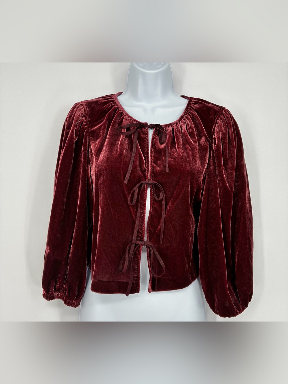 Banana Republic Velvet Tie-Front Blouse Top Burgundy Red XS